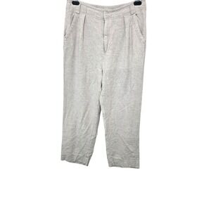Free People Women Beige Linen Blend High Wested Pleated Straight-Leg Pants 12